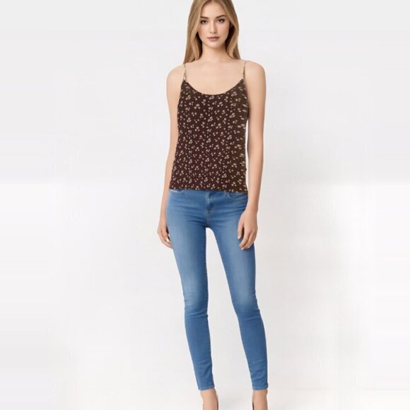 TWIK by Simons Floral brown cream fully lined Cami top Sz S - Picture 2 of 6